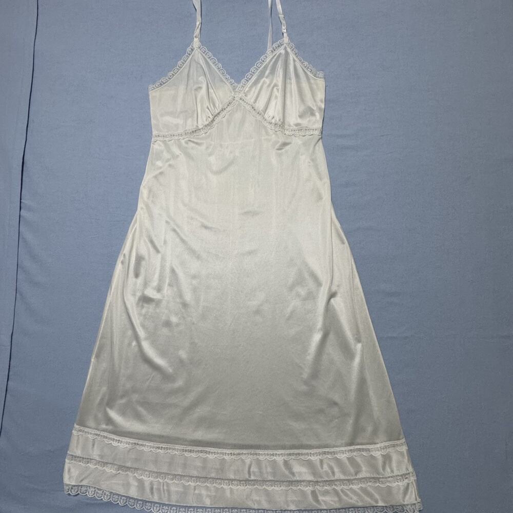 VTG Sears White Nylon Full Slip Dress Style84045 Size 36 Coquette Bridal Lace